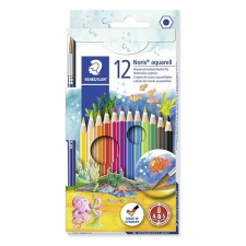 STAEDTLER Akvarell ceruza készlet, ecsettel, STAEDTLER "Noris aquarell 144 10", 12 különböző szín akvarell