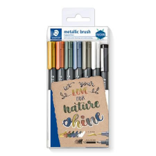 STAEDTLER Dekormarker, 1-6 mm, kúpos, ajándék tusfilccel, STAEDTLER &quot;8321&quot;, 6 különböző metál szín filctoll, marker