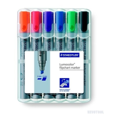 STAEDTLER Flipchart marker készlet, 2-5 mm, vágott, STAEDTLER &quot;Lumocolor 356 B&quot;, 6 különböző szín filctoll, marker