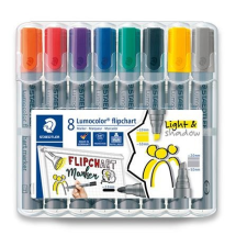 STAEDTLER Flipchart marker készlet, 2-5 mm, vágott, STAEDTLER &quot;Lumocolor 356&quot;, 8 különböző szín filctoll, marker