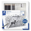 STAEDTLER Grafit- és szénceruza készlet, kiegészítőkkel, 12 darabos, STAEDTLER "Mars® Lumograph® 100C"