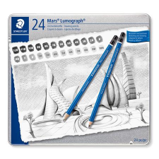STAEDTLER Grafitceruza készlet, fém doboz, hatszögletű, STAEDTLER "Mars® Lumograph® 100", 24 különböző keménység ceruza