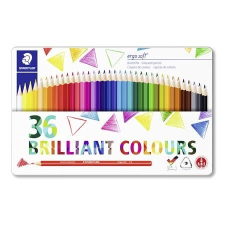 STAEDTLER Színes ceruza készlet, háromszögletű, fémdobozos, STAEDTLER "Ergo Soft 157", 36 különböző szín színes ceruza