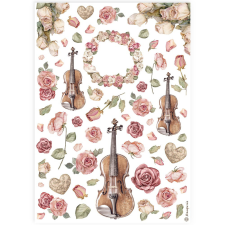 Stamperia Best Sellers Rizspapír A4 Violins and roses Rice Paper (1 ív) decoupage papír