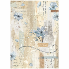 Stamperia Rizspapír A/4 Create Happiness Secret Diary blue flower dekorációs kellék