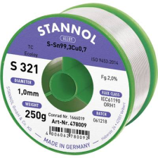 Stannol Ólommentes forrasztóón 2% 1 mm SN99,3CU0,7 CD 250 g Stannol S321 (631922) forrasztási tartozék