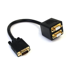 Startech VGA apa - 2x VGA anya adapter - Fekete kábel és adapter