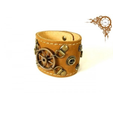  Steampunk bőr karkötő (világos) karkötő