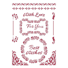  Stencil,  jókívánságok, mérete: 210x297 mm dekorációs kellék