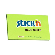 Stick'n Öntapadó jegyzettömb STICK`N 76x127mm neon zöld 100 lap jegyzettömb
