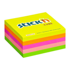 Stick'n Öntapadó kockatömb, 76x76mm, 400 lap, STICK N, neon szivárvány jegyzettömb