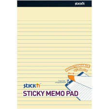 Stick'n Stick&#039;N 254x178mm 50 lap/tömb vonalazott pasztell sárga öntapadó jegyzetfüzet füzet