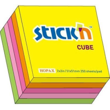 Stickn Öntapadó jegyzettömb, 51x51 mm, 250 lap, STICK N, neon színek (21203) post-it
