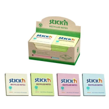 Stickn Öntapadó jegyzettömb STICK'N 78x78mm újrahasznosított pasztel mix 4x3x100 lap jegyzettömb