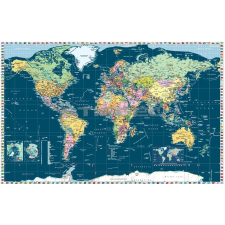 Stiefel Föld országai térkép trendi színezéssel, fóliás-fémléces. A Világ politikai térképe, világ országai falitérkép 122x80 cm térkép
