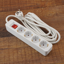 Stilo hálózati elosztó 4db aljzat 3fm vezetékkel, kapcsolóval, fehér hosszabbító, elosztó