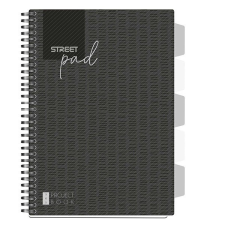 Street Spirálfüzet STREET Pad regiszteres A/4 kockás 100 lapos fekete füzet