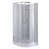 Stuxi Genova 80x80 cm íves két tolóajtós fehér hátfalas zuhanykabin 5 mm üveggel zuhanytálcával és csapteleppel