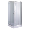 Stuxi Genova 80x80 cm szögletes két tolóajtós fehér hátfalas zuhanykabin 5 mm üveggel zuhanytálcával és csapteleppel