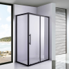 Stuxi Nizza Black 130x70 aszimmetrikus szögletes tolóajtós zuhanykabin 6 mm vízlepergető biztonsági üveggel, fekete elemekkel, 200 cm magas