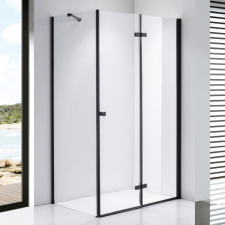 Stuxi Verona Black 120x70 aszimmetrikus csuklóajtós zuhanykabin 6 mm vízlepergető biztonsági üveggel, fekete kád, zuhanykabin