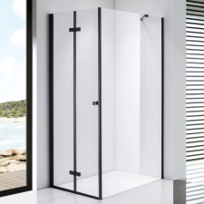 Stuxi Verona Black 70x120 aszimmetrikus csuklóajtós zuhanykabin 6 mm vízlepergető biztonsági üveggel, fekete kád, zuhanykabin