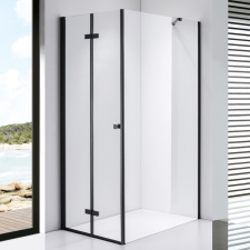 Stuxi Verona Black 80x100 aszimmetrikus csuklóajtós zuhanykabin 6 mm vízlepergető biztonsági üveggel, fekete kád, zuhanykabin