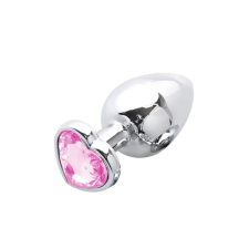Sunfo - fém anál dildó szív alakú kővel (ezüst-pink) anál