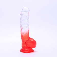 Sunfo - tapadótalpas, élethű herés dildó - 21cm (áttetsző-piros) műpénisz, dildó