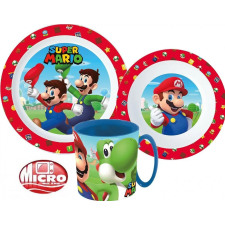 Super Mario étkészlet, micro műanyag szett 350 ml bögrével babaétkészlet