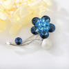 Swarovski Platinával bevont exkluzív virágszál bross kék Swarovski kristályokkal (0848.)