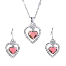 Swarovski Ródiummal bevont elegáns szív ékszerszett mályvaszínű Swarovski kristállyal (0067.) ékszer szett