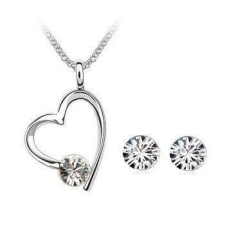 Swarovski Ródiummal bevont szíves ékszerszett áttetsző Swarovski kristállyal (1249.) ékszer szett