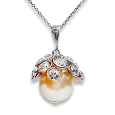 Swarovski Swarovski Kristályos Gyöngy Ezüst Nyaklánc - Fehér Gyöngy, Rózsaszín Arany nyaklánc