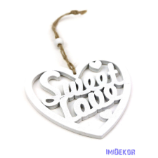  Sweet Love akasztós szív 10x9,5cm - Fehér dekorációs kellék