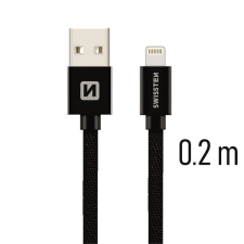Swissten Lightning 0,2m, fekete kábel és adapter