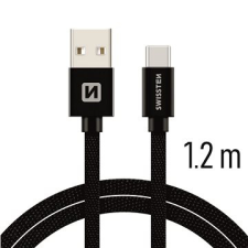 Swissten textil adatkábel USB-C 1.2m fekete kábel és adapter