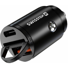 Swissten USB-A 3.0 / USB-C Autós töltő - Fekete (30W) (20111770) mobiltelefon kellék