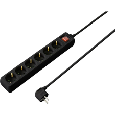 Sygonix SY-4891002 Védőérintkezős elosztó kapcsolóval, 6 aljzatos, fekete (SY-4891002) hosszabbító, elosztó