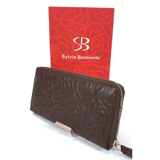Sylvia Belmonte rózsa mintás, sötétbarna nagy körzippes női bőr pénztárca RO01 pénztárca
