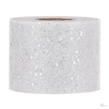  Szalag glitteres, tüll, 7 cm x 50 m, ezüst dekorációs kellék