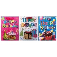  SZALAGFÜLES TÁSKA SZÜLETÉSNAPRA, HAPPY B. TORTA, 3 FÉLE, 18x23cm party kellék