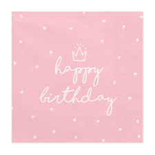 Szalvéta, light pink, happy birthday, 20 db, 33x33 cm papírárú, csomagoló és tárolóeszköz