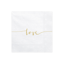 Szalvéták Love, arany, 33x33cm (1 db / 20 db.) party kellék
