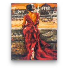 Számfestő Elegáns piros ruhás nő - előszínezett számfestő készlet (40x50cm) kreatív és készségfejlesztő