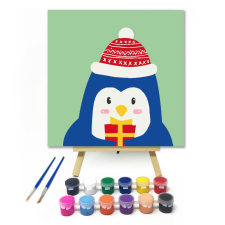 Számfestő.hu Ajándék Pingvin - gyerek számfestő készlet – 20×20 cm (Keretre feszítve) kreatív és készségfejlesztő