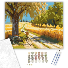 Számfestő.hu Aranyló Búzamező és Bicikli - számfestő készlet – 50×60 cm (Keretre feszítve) kreatív és készségfejlesztő