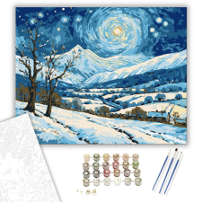 Számfestő.hu Csillagfényes Havas Táj - számfestő készlet – 40×50 cm (Keretre feszítve) kreatív és készségfejlesztő