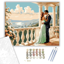 Számfestő.hu Csók a Virágos Erkélyen - számfestő készlet – 80×100 cm (Keretre feszítve) kreatív és készségfejlesztő