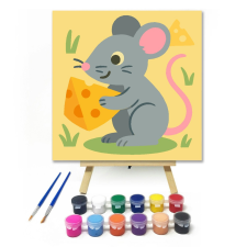 Számfestő.hu Cuki Egérke Sajttal - gyerek számfestő készlet – 20×20 cm (Keretre feszítve) kreatív és készségfejlesztő